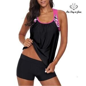 Aleumdr Blouson Striped Strappy T-Back Push up Tankini Size M